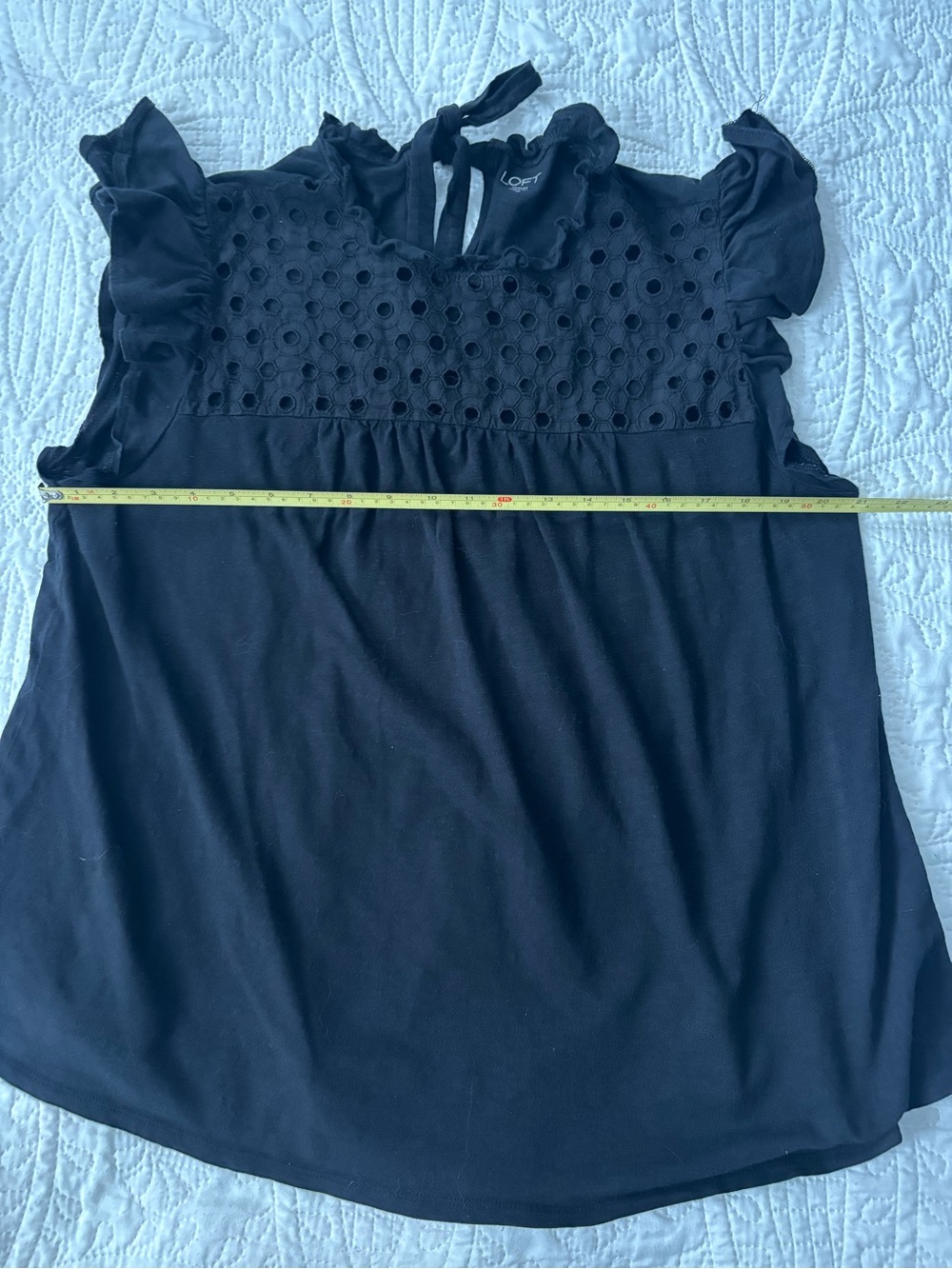 LOFT Black Eyelet Yoke Ruffle Sleeve Tunic Top - Picture 5 of 7